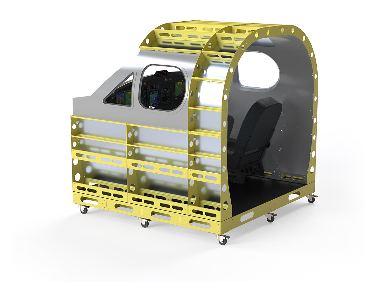 FlightPod enclosure prepared for a King Air training configuration