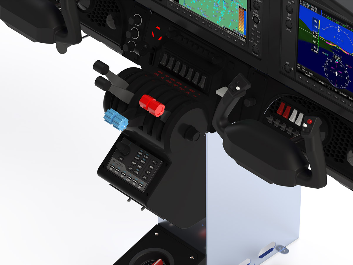 Octavi IFR-1 avionics controller integrated with a FlightPod display